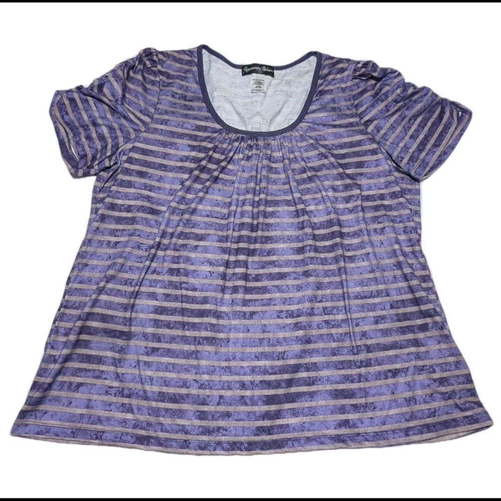 Appropriate Behavior Top Womens Sz 2X (18W-20W) Purple Striped Ruched Sleeve